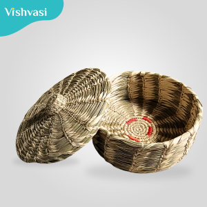 Handcrafted roti chapatti pot made from sabai grass date palm leaf thread  for serving on dining table kitchen