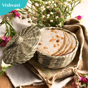 Handcrafted roti chapatti pot made from sabai grass date palm leaf thread  for serving on dining table kitchen