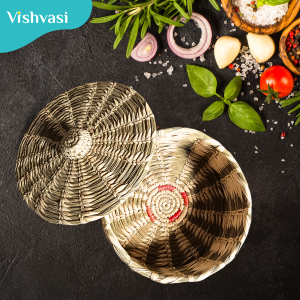 Handcrafted roti chapatti pot made from sabai grass date palm leaf thread  for serving on dining table kitchen