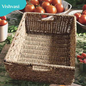 Hand made multipurpose basket tray of sabai grass and date palm leaf thread for home hotel shops.