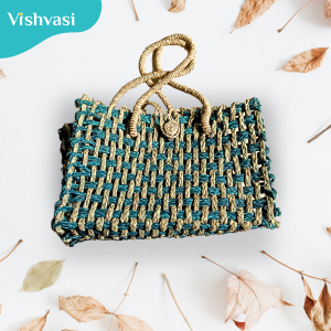 Hand made multi utility hand bag of sabai grass and date palm leaf thread for office and market.