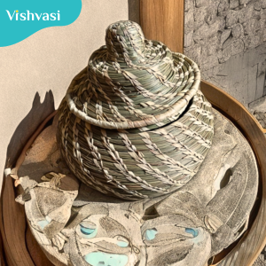 Hand made multi utility pot of sabai grass and date palm leaf thread for home hotels shops