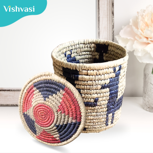 Hand made multi utility decorative pot of sabai grass and date palm leaf thread for home hotels shops.