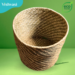 Hand made big pot for dry stuff small laundry basket dustbin for dry garbage of sabai grass and date palm leaf thread.